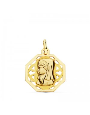 18K MEDALLA VIRGEN NIÑA CALADA. 17 X 15 MM.