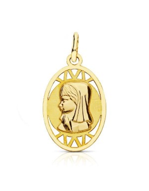 18K MEDALLA VIRGEN NIÑA OVAL CALADA. 20 X 12 MM