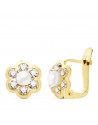 18K PENDIENTES ORO AMARILLO FLOR CON CIRCONITAS Y PERLAS. 8 X 8 MM. CATALAN