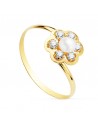 18K SORTIJA ORO AMARILLO FLOR CON CIRCONITAS Y PERLA 3,5 MM.