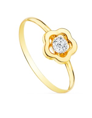 18K SORTIJA ORO AMARILLO COMUNION FLOR Y CIRCONITAS 8 X 8 MM. ANCHO CUERPO: 1 MM