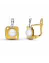 18K PENDIENTES ORO BICOLOR PERLA. 12 X 8 MM.