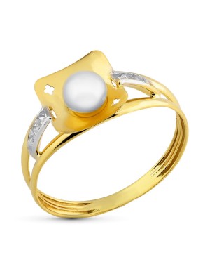18K SORTIJA ORO BICOLOR PERLA CIRCONITAS.
