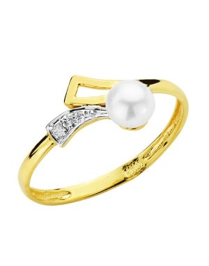 18K SORTIJA BICOLOR CIRCONITAS PERLA 4 MM.