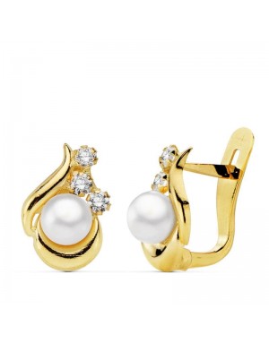 18K PENDIENTES PERLA Y CIRCONITAS. 11X8 MM