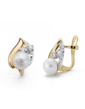 18K PENDIENTES COMUNION, PERLA CIRCONITAS 12 X 7 MM.