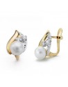 18K PENDIENTES COMUNION, PERLA CIRCONITAS 12 X 7 MM.