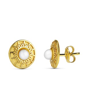 18K PENDIENTES ORO AMARILLO REDONDOS 9 MM PERLITA 3 MM.