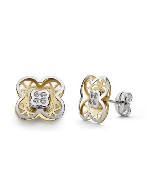 18K PENDIENTES ORO BICOLOR TREBOL CIRCONITAS 9MM