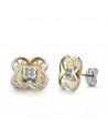 18K PENDIENTES ORO BICOLOR TREBOL CIRCONITAS 9MM