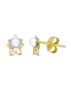 18K PENDIENTES ORO BICOLOR PERLA LASER. 6 X 5 MM.