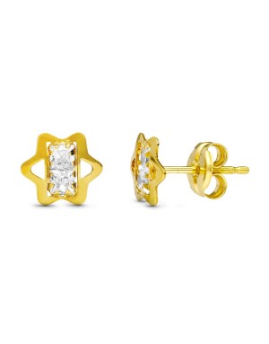 18K PENDIENTES ORO AMARILLO ESTRELLA CIRCONITAS. 6 X 6 MM