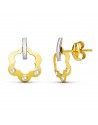 18K PENDIENTES ORO BICOLOR FLOR. 11 X 8 MM. PRESION