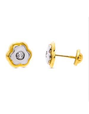18K PENDIENTES ORO BICOLOR TREBOL. 8 X 8 MM. CIERRE TUERCA