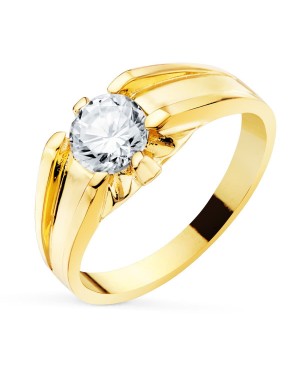 18K YELLOW GOLD SOLITAIRE ZIRCONIA 6 MM LINED INTERIOR