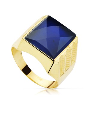 18K SELLO ORO AMARILLO CABALLERO HUECO PIEDRA ZAFIRO SPINEL 14 X 12 MM.