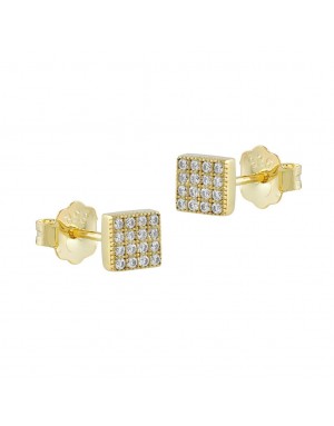 PENDIENTES SERENA BOTON CUADRADO PLATA BAÑO ORO AMARILLO CIRCONITAS                                 