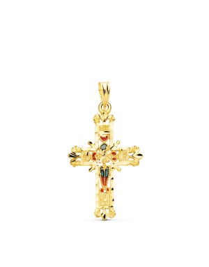 18K CRUZ ORO AMARILLO VIDRIERA CATEDRAL BORDES TALLADOS. 30 X 20 MM