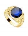 18K SELLO CABALLERO TALLADO ORO MACIZO PIEDRA SPINEL ZAFIRO AZUL OVAL 12 X10 MM