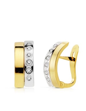 18K PENDIENTES BANDAS BICOLOR. 14 X 5,5 MM.