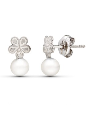 18K PENDIENTES ORO BLANCO PERLA. 9 X 5 MM.