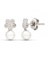 18K PENDIENTES ORO BLANCO PERLA. 9 X 5 MM.