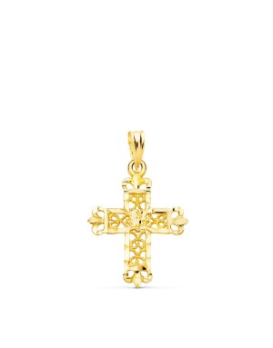 18K CRUZ ORO AMARILLO FILIGRANA BORDES TALLADOS. 22 X 19 MM
