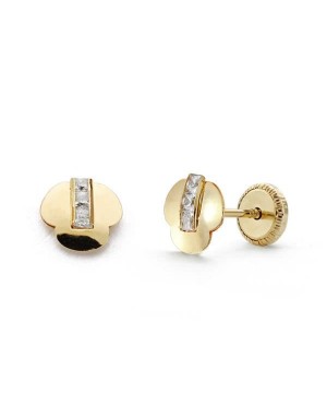 18K PENDIENTES ORO AMARILLO TREBOL CIRCONITAS, 6MM.