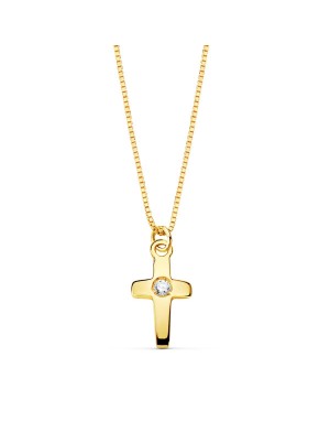 18K GARGANTILLA CRUZ 8 X 5MM. 1 DIAMANTE 0,015QT. CADENA VENECIANA 45CM. G-VS2