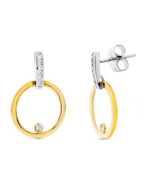 18K PENDIENTES ORO BICOLOR CIRCONITAS. 21 X 14 MM. CIERRE PRESION