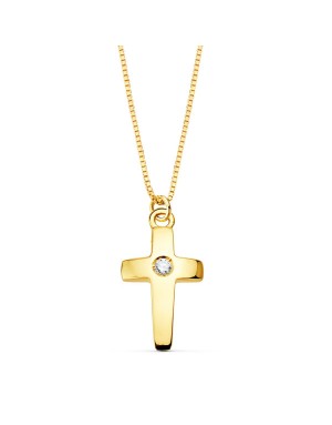 18K GARGANTILLA CRUZ 11 X 7MM.1 DIAMANTE 0,015QT. CADENA VENECIANA 45CM. G-VS2