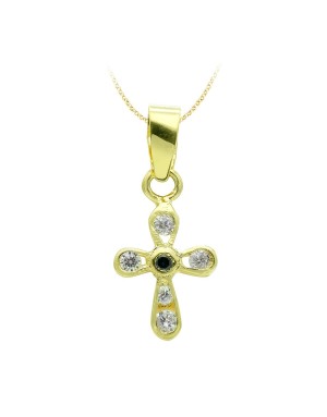 18K CRUZ ORO AMARILLO CIRCONITAS. 14 X 9 MM.