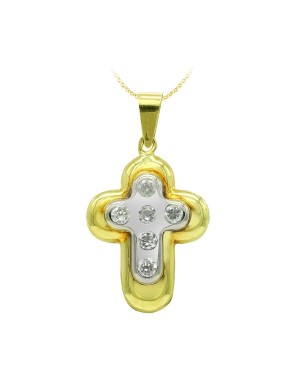 18K CRUZ ORO BICOLOR Y CIRCONITAS. 22 X 15 MM.