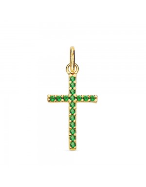 18K CRUZ O.A PIEDRAS VERDES 16 X 10 MM.
