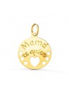 18K COLGANTE ORO AMARILLO REDONDO MAMA TE QUIERO CON CORAZONE CALADOS. 15 MM