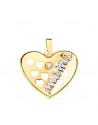 18K COLGANTE ORO BICOLOR CORAZON CON CORAZONES CALADOS Y CIRCONITA. 20 X 16 MM.