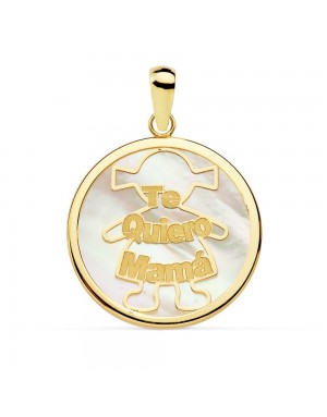 18K COLGANTE ORO AMARILLO NACAR MAMA NIÑA 20 MM.