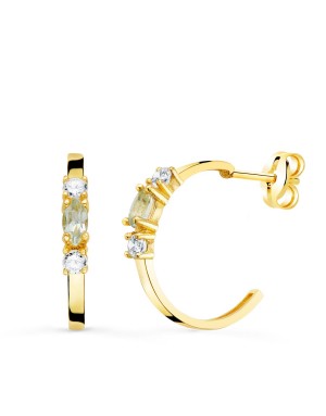 18K PENDIENTES ORO AMARILLO 1/2 ARO AGUAMARINA TALLA MARQUISE. 15 X 2MM. PRESION