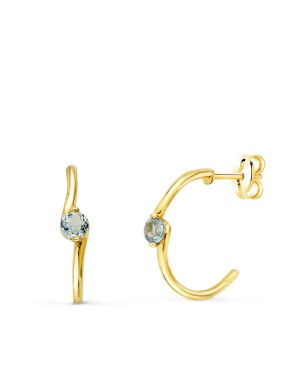 18K PENDIENTES ORO AMARILLO MEDIO ARO LISO CON AGUAMARINA. 15 X 3 MM. PRESION.