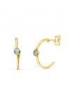 18K PENDIENTES ORO AMARILLO MEDIO ARO LISO CON AGUAMARINA. 15 X 3 MM. PRESION.