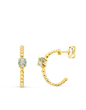 18K PENDIENTES ORO AMARILLO 1/2 ARO BOLITAS CON AGUAMARINA. 13 X 3MM. PRESION