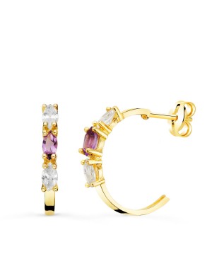 18K PENDIENTES ORO AMARILLO 1/2 ARO AMATISTA TALLA MARQUISE. 15 X 2MM. PRESION