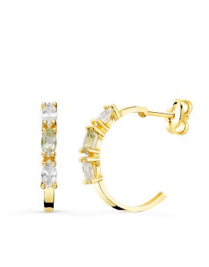 18K PENDIENTES ORO AMARILLO 1/2 ARO AGUAMARINA TALLA MARQUISE. 15 X 2MM. PRESION