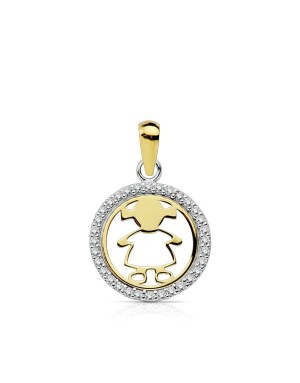 18K COLGANTE BICOLOR NIÑA CIRCONITAS 13 MM.