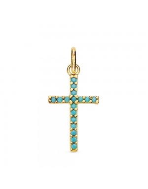 18K CRUZ ORO AMARILLO PIEDRAS TURQUESAS 16 X 10 MM.