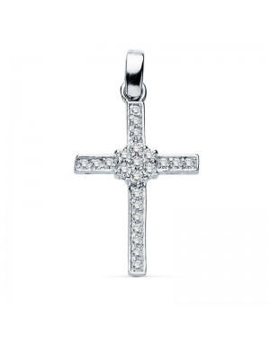 18K CRUZ ORO BLANCO CIRCONITAS. 19 X 13 MM.