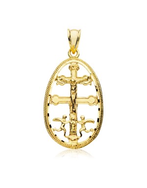 18K COLGANTE CRUZ DE CARAVACA CERCO 30 X 18 MM