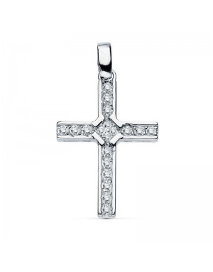 18K CRUZ ORO BLANCO CIRCONITAS. 20 X 14 MM.