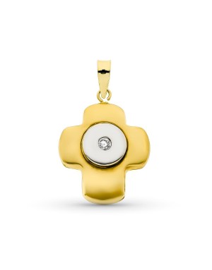 18K CRUZ ORO BICOLOR CIRCONITAS. 21 X 16 MM.