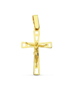 18K CRUZ CON CRISTO CALADA. 26 X 16 MM.